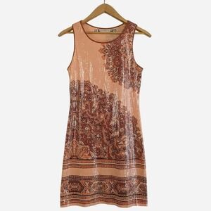 Chelsea & Violet Sequin Paisley Boho Mini Dress Blush Rose Gold